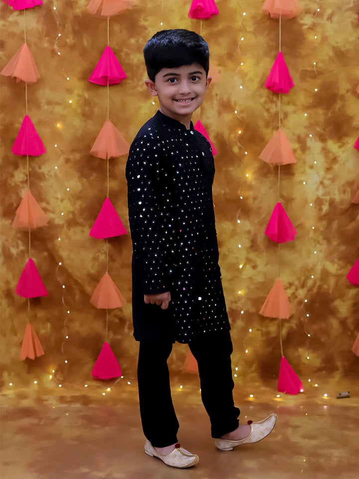 Boys' Embellished Black Ethnic Kurta Set