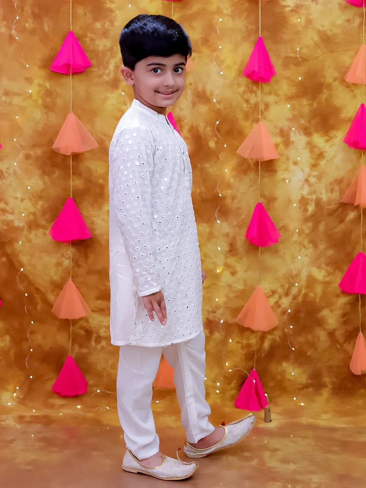 Boys' Embellished White Ethnic Kurta Set