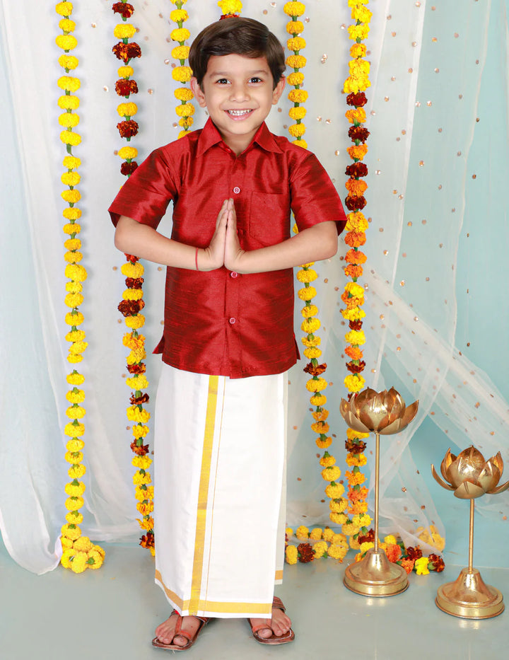 Boys Veshti Mundu Set Maroon