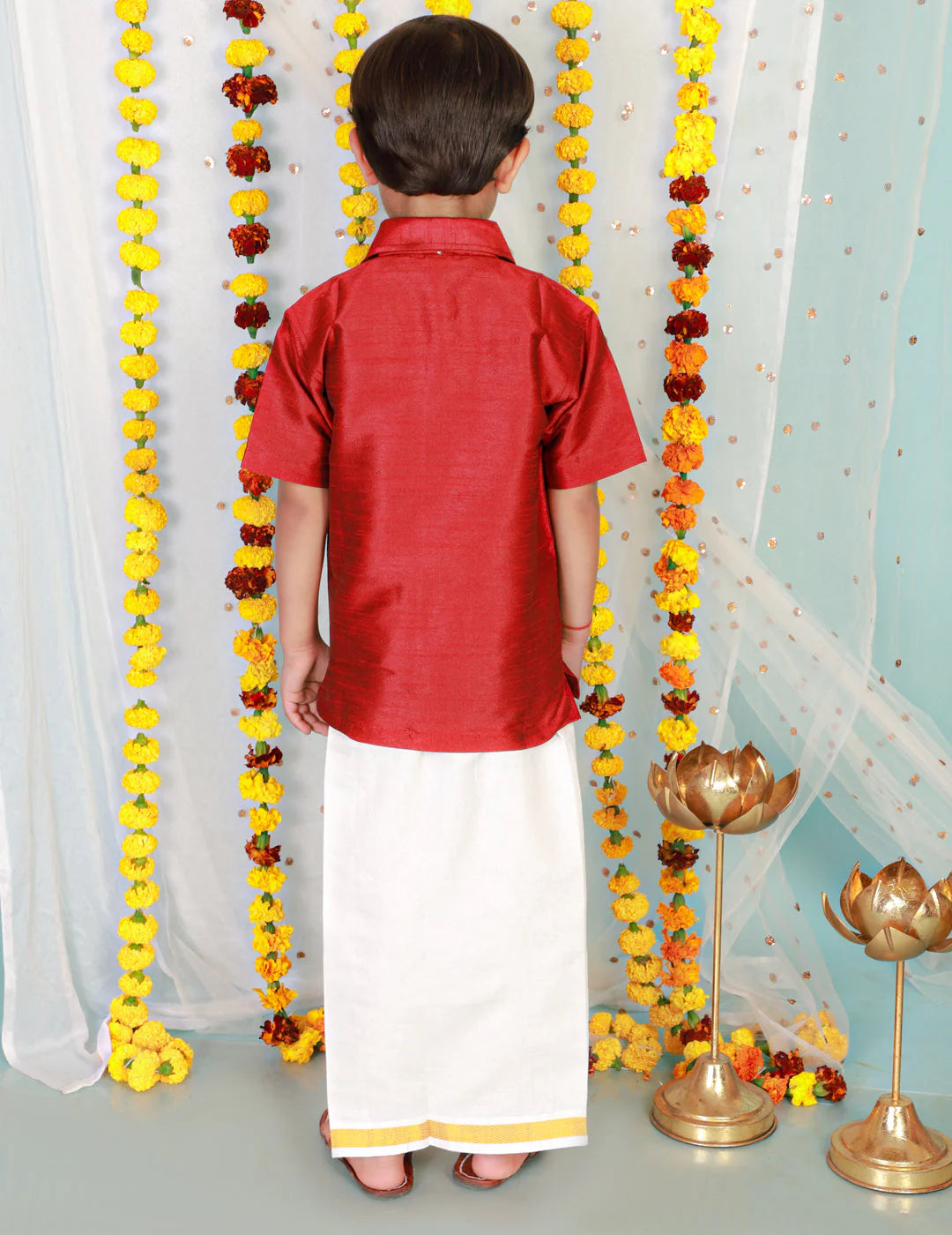 Boys Veshti Mundu Set Maroon