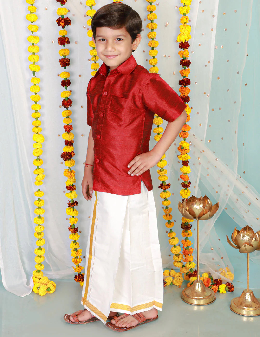 Boys Veshti Mundu Set Maroon