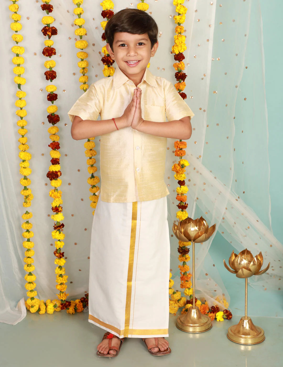 Boys Veshti Mundu Set White