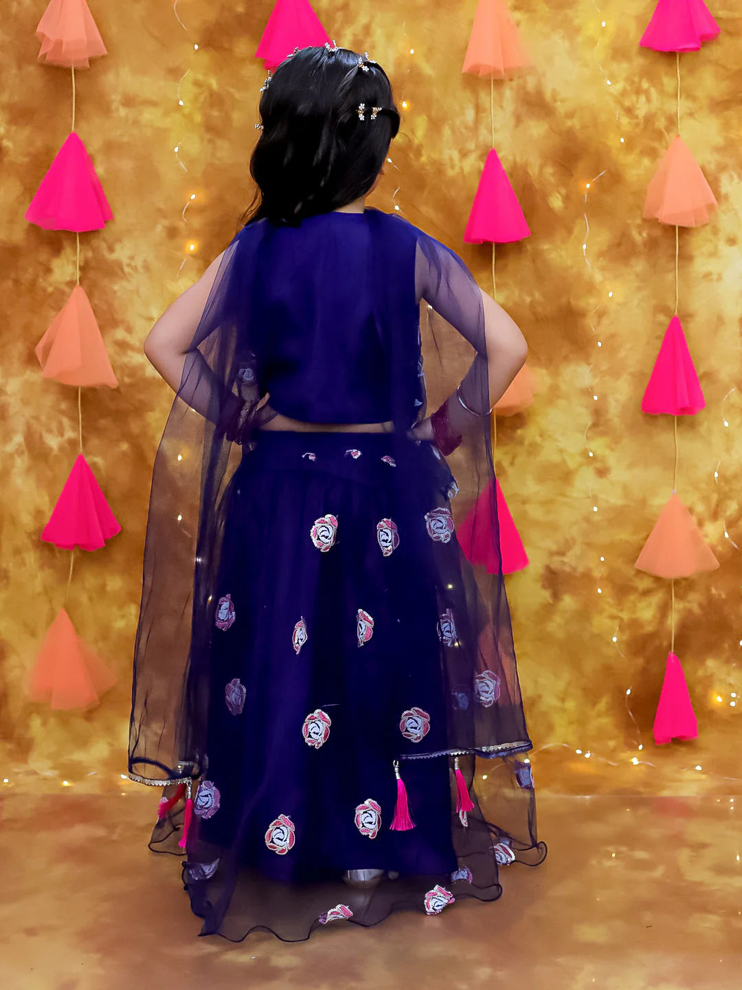 Navy Blue Embroidered Lehenga Choli with Dupatta